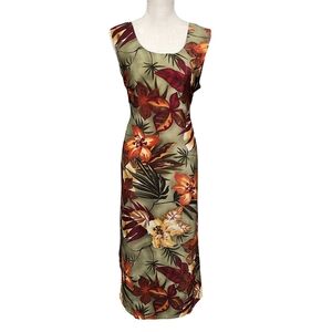 TAMPA BAY ARTWEAR Dress Womens Large Green Tropical Floral Sleeveless Maxi Vacay